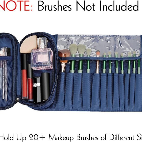 Portable Folding Makeup Brush Bag, Multifunctional Cosmetics Rolling Storage Cas - Picture 3 of 6